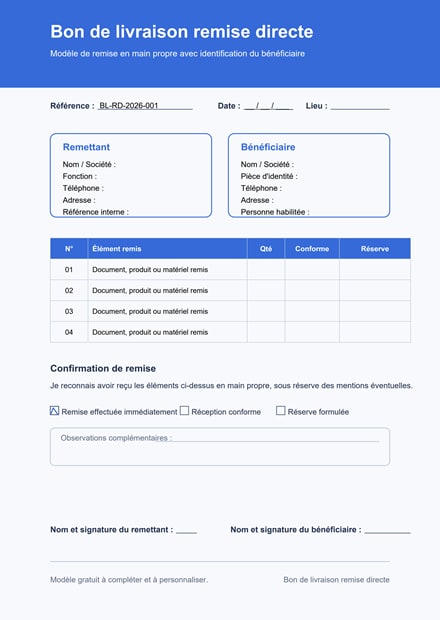 Bon de livraison remise directe PDF