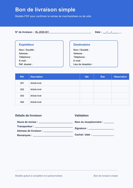 Bon de livraison simple PDF