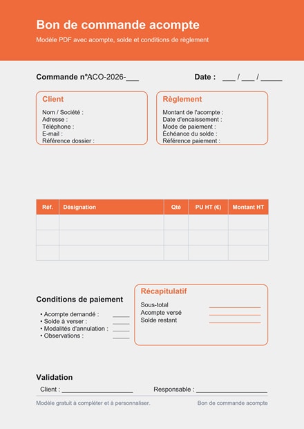Bon de commande acompte PDF