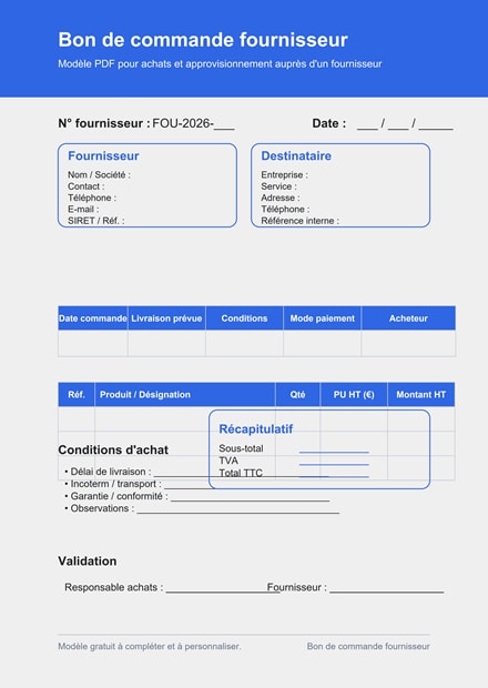 Bon de commande fournisseur PDF