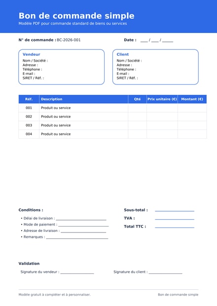 Bon de commande simple PDF