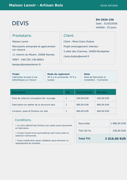 Devis artisan PDF
