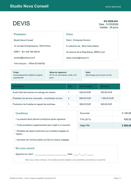 Devis prestation de service PDF