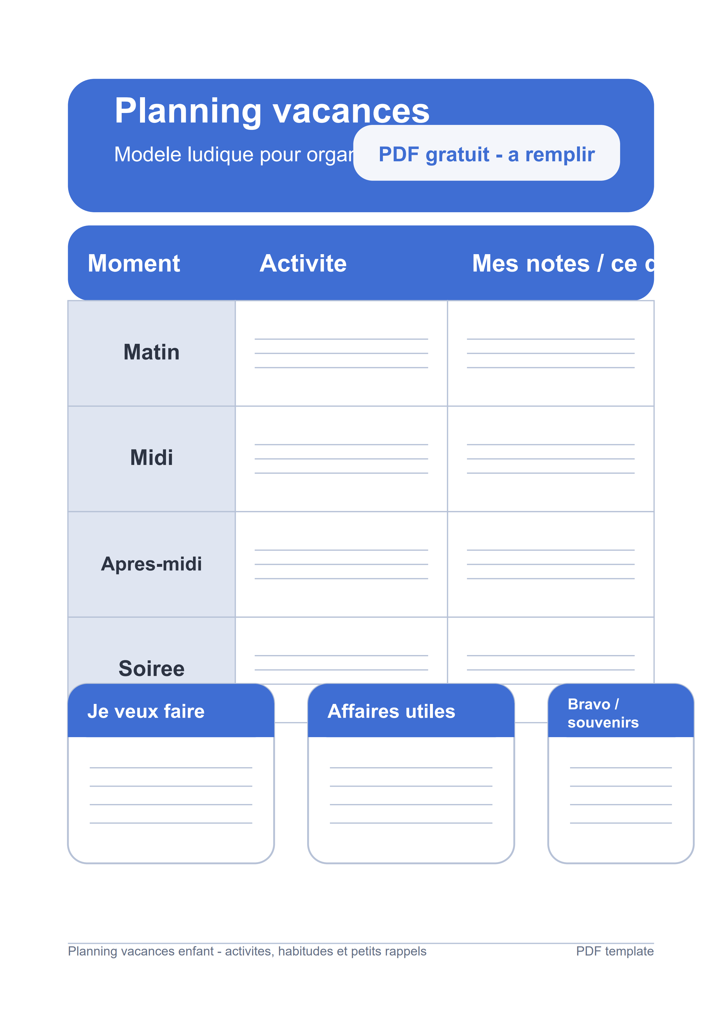 Planning vacances enfant PDF