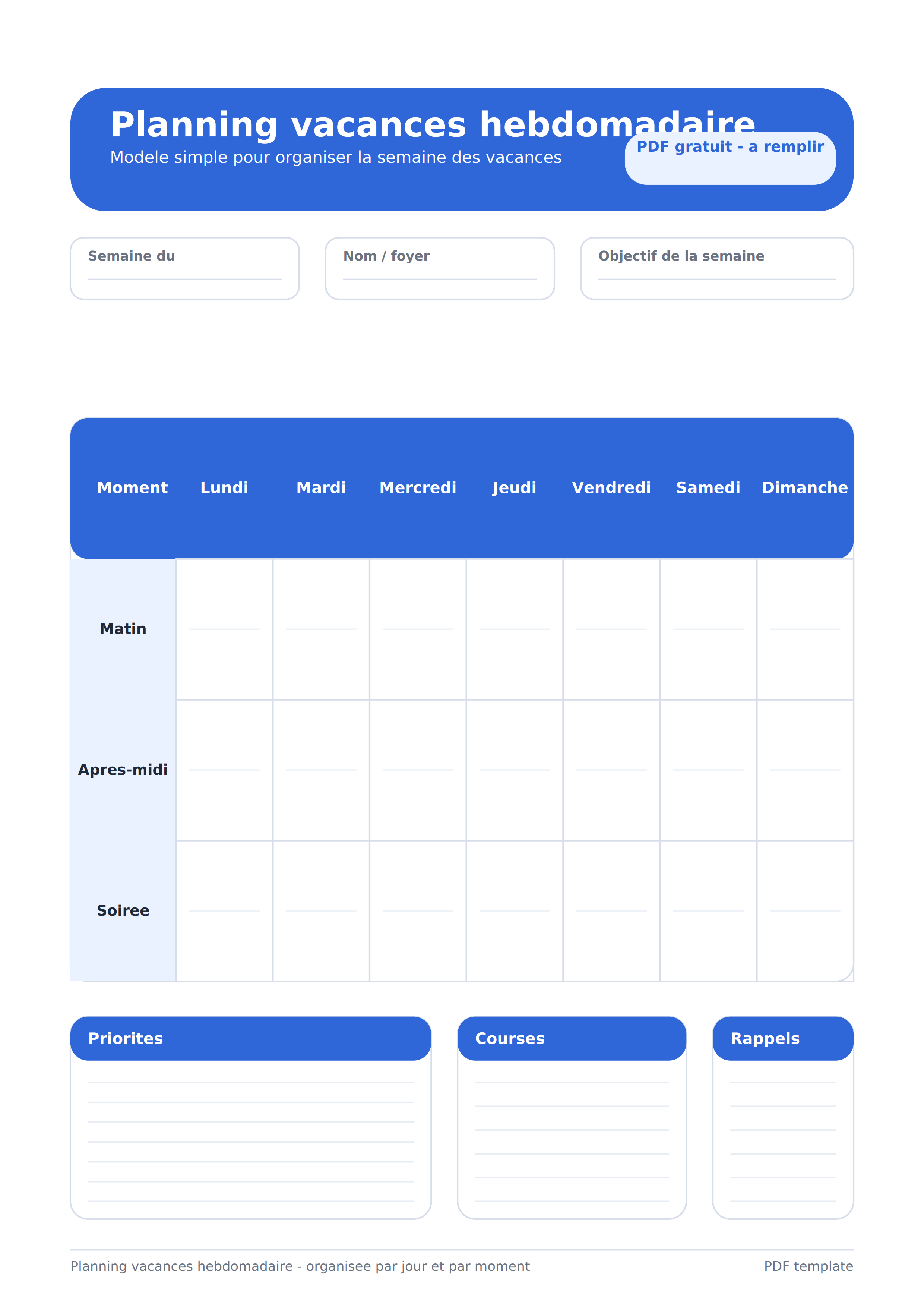 Planning vacances hebdomadaire PDF