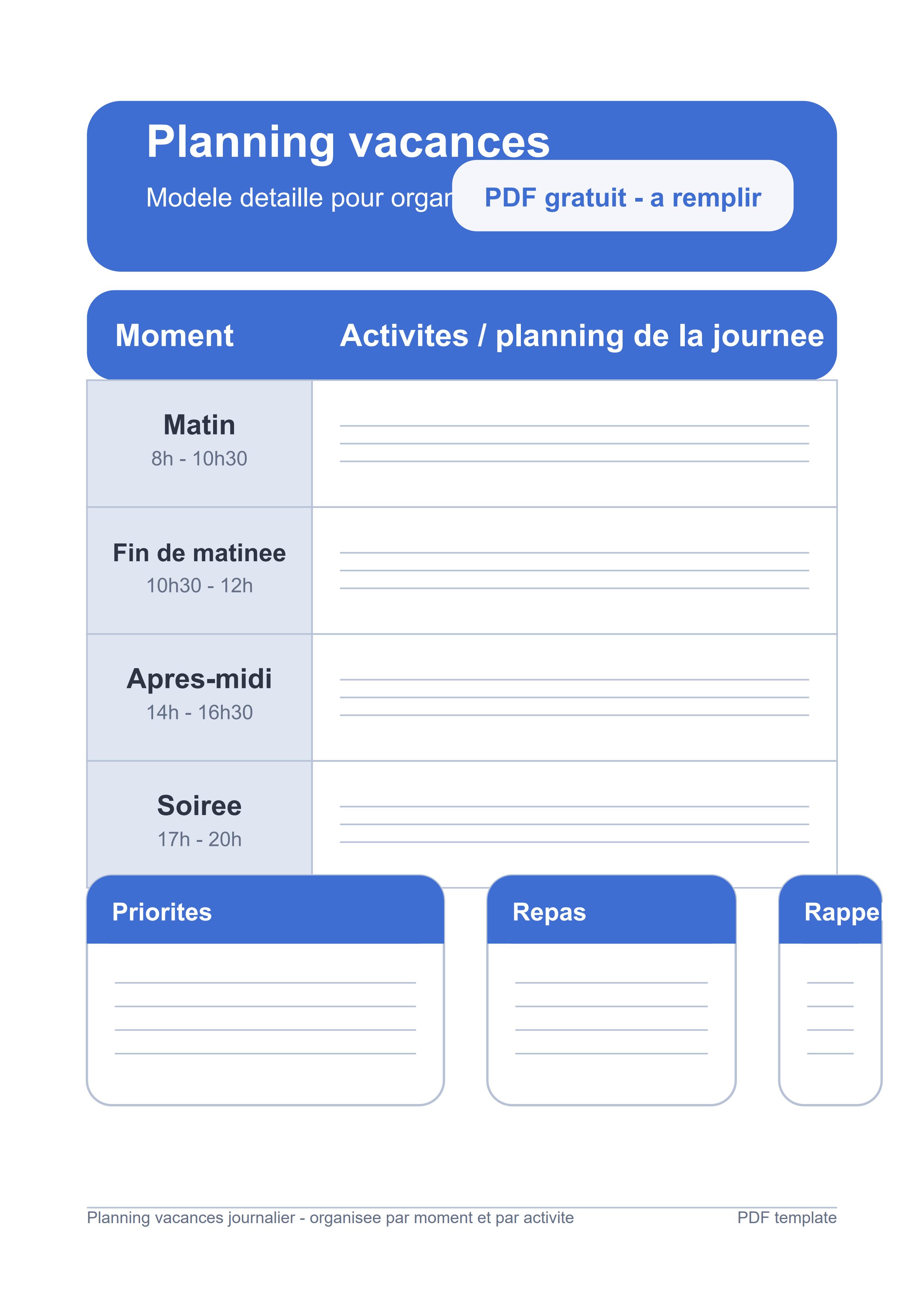 Planning vacances journalier PDF