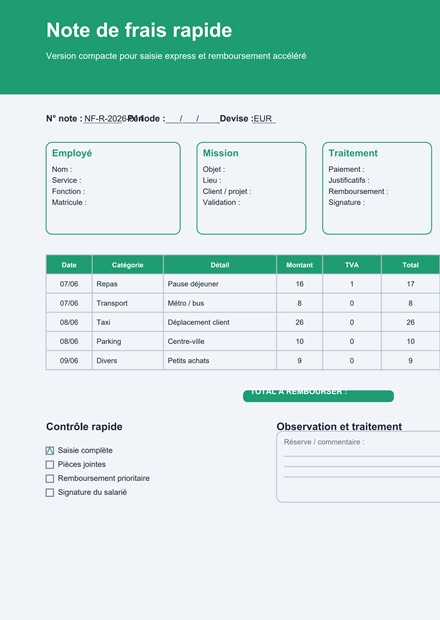Note de frais rapide PDF