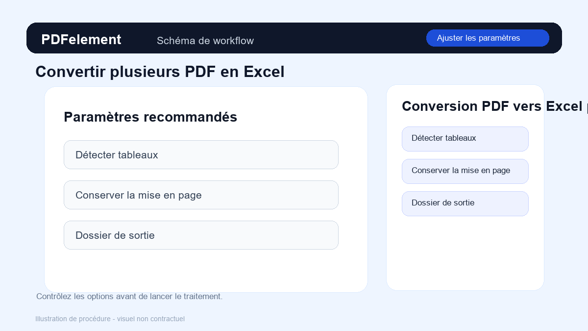 Ajuster les paramètres pour Convertir plusieurs PDF en Excel avec PDFelement