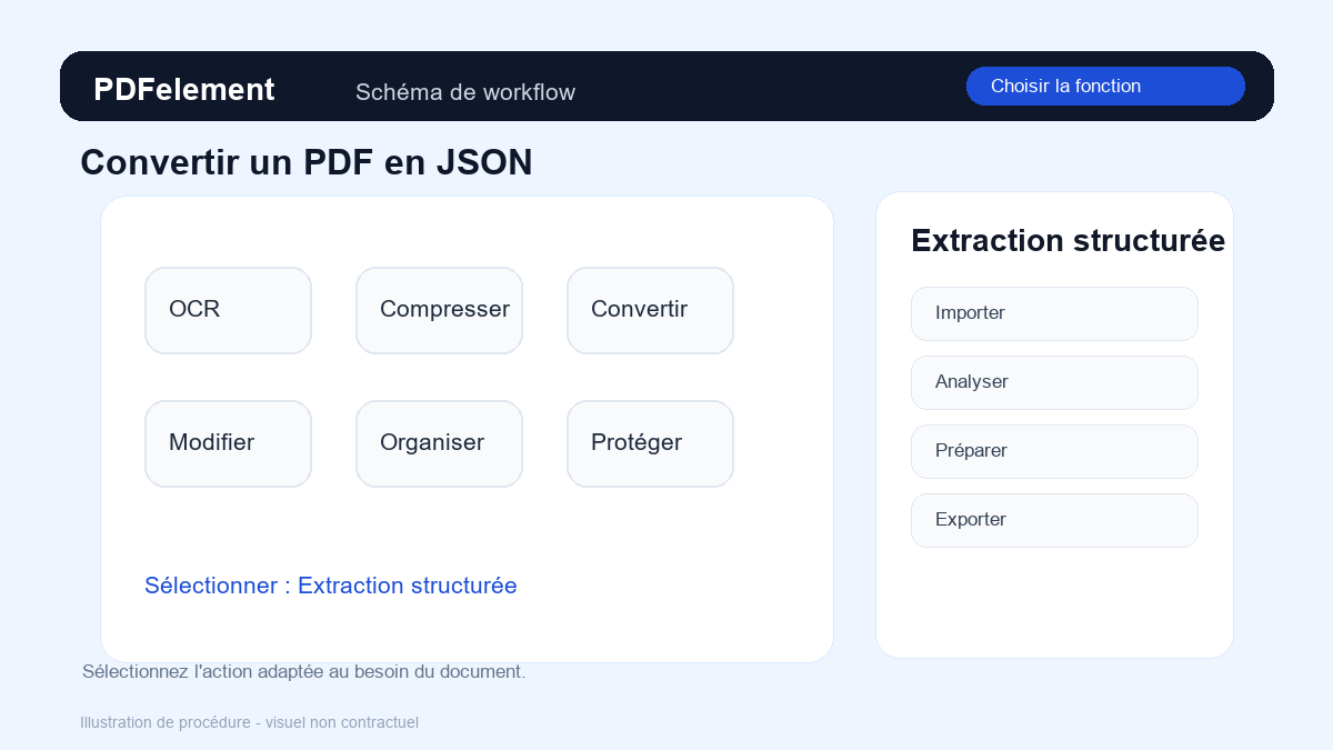 Choisir la fonction pour Convertir un PDF en JSON avec PDFelement