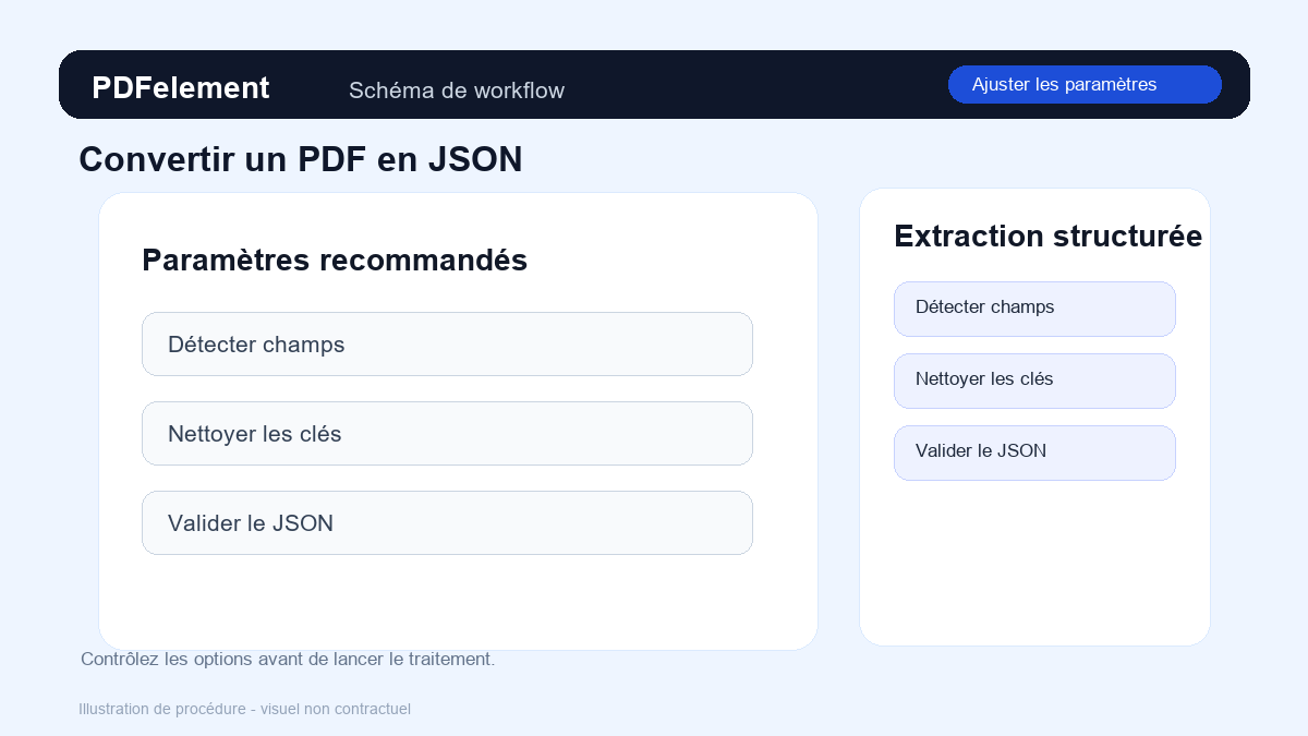 Ajuster les paramètres pour Convertir un PDF en JSON avec PDFelement