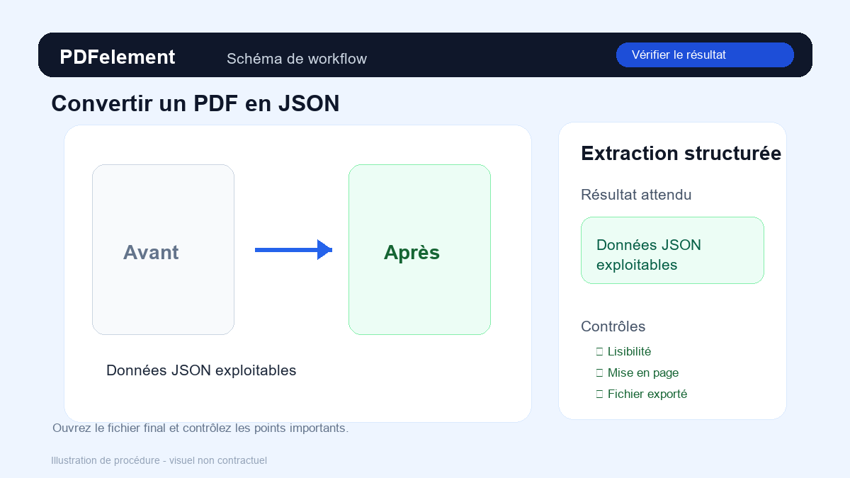 Vérifier le résultat pour Convertir un PDF en JSON avec PDFelement