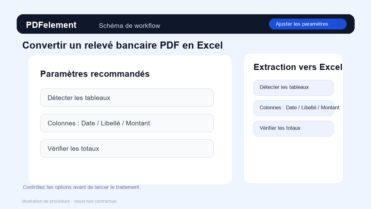 Ajuster les paramètres pour Convertir un relevé bancaire PDF en Excel avec PDFelement
