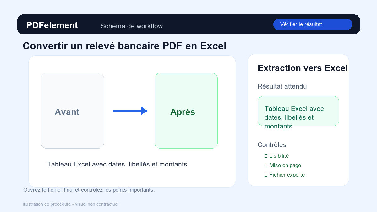 Vérifier le résultat pour Convertir un relevé bancaire PDF en Excel avec PDFelement