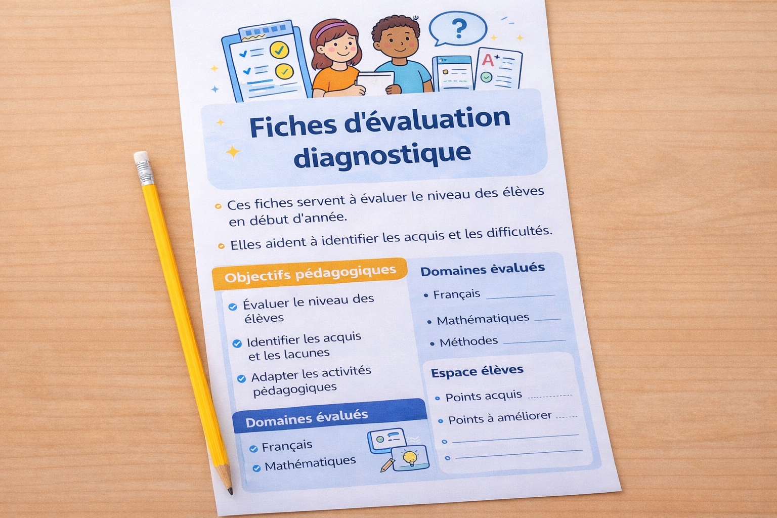 Fiches d’évaluation diagnostique PDF rentrée scolaire