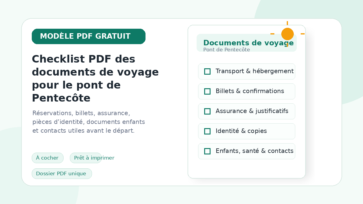 Checklist PDF des documents de voyage pour le pont de Pentecôte