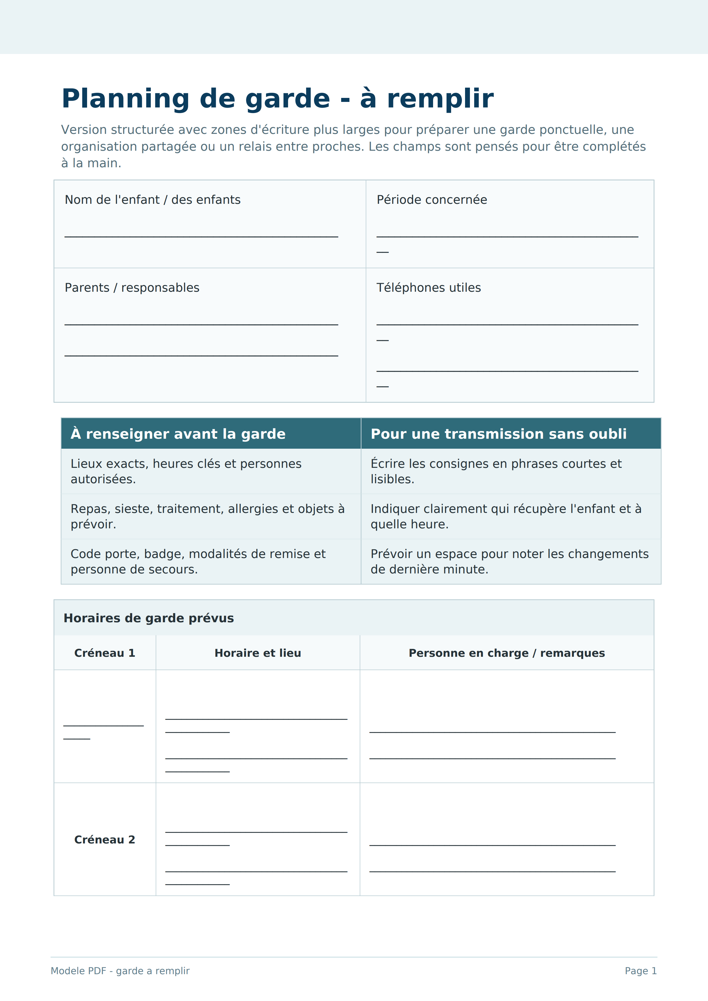Planning garde à remplir PDF