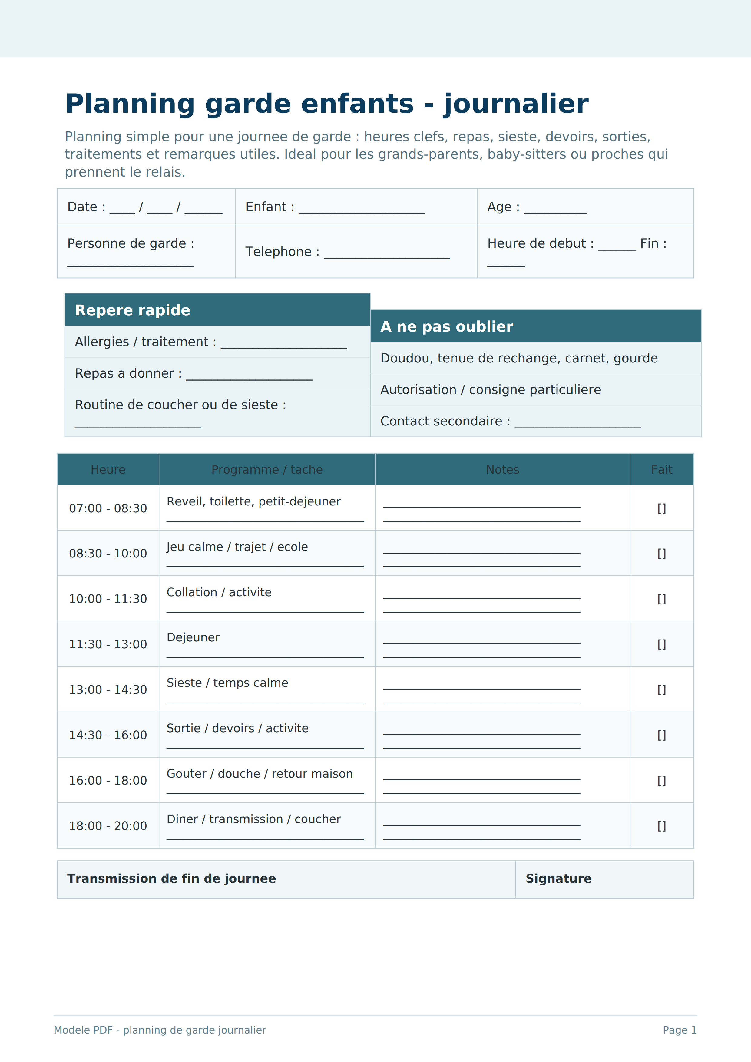 Planning garde journalier PDF