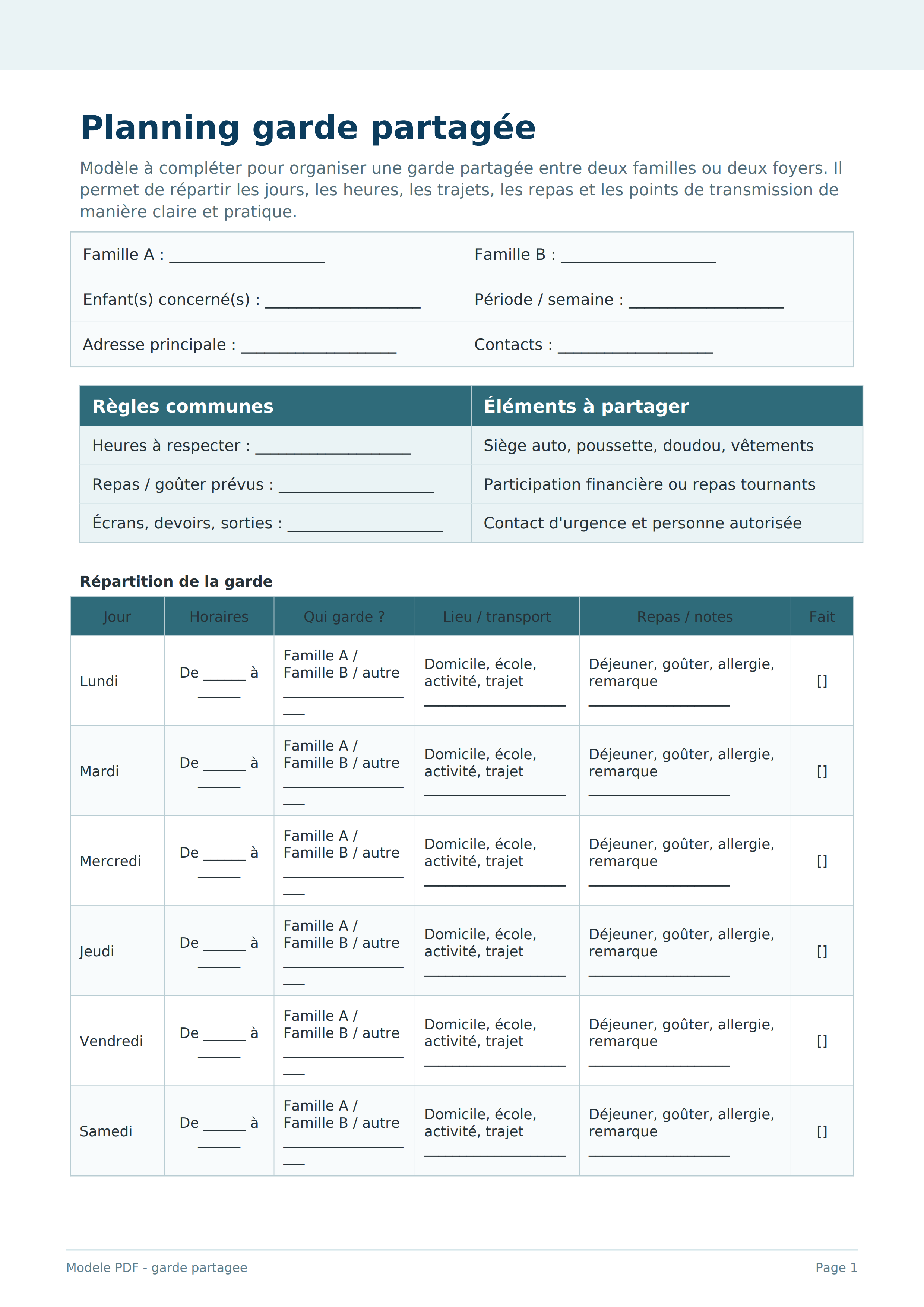 Planning garde partagée PDF