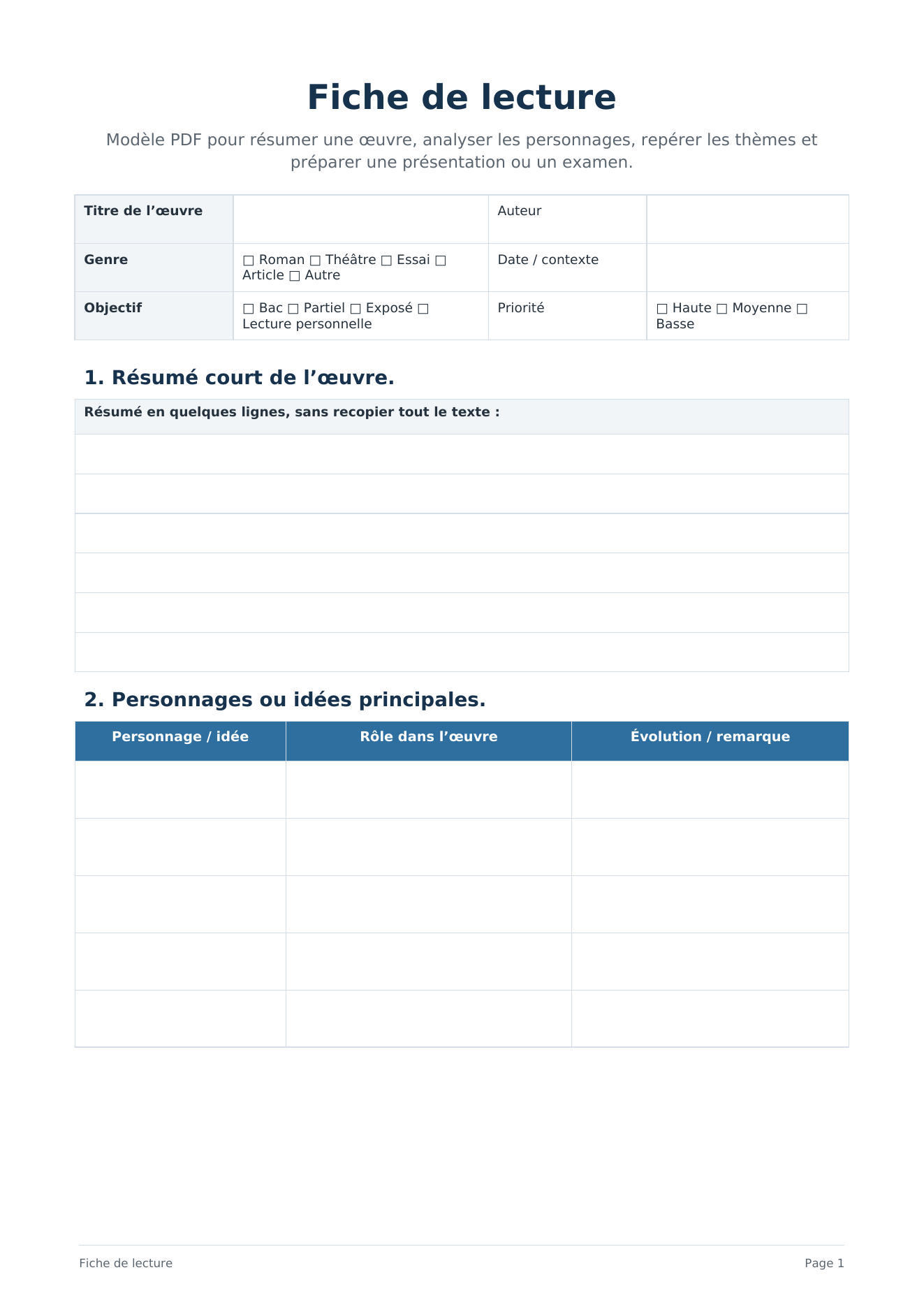 Fiche de lecture PDF