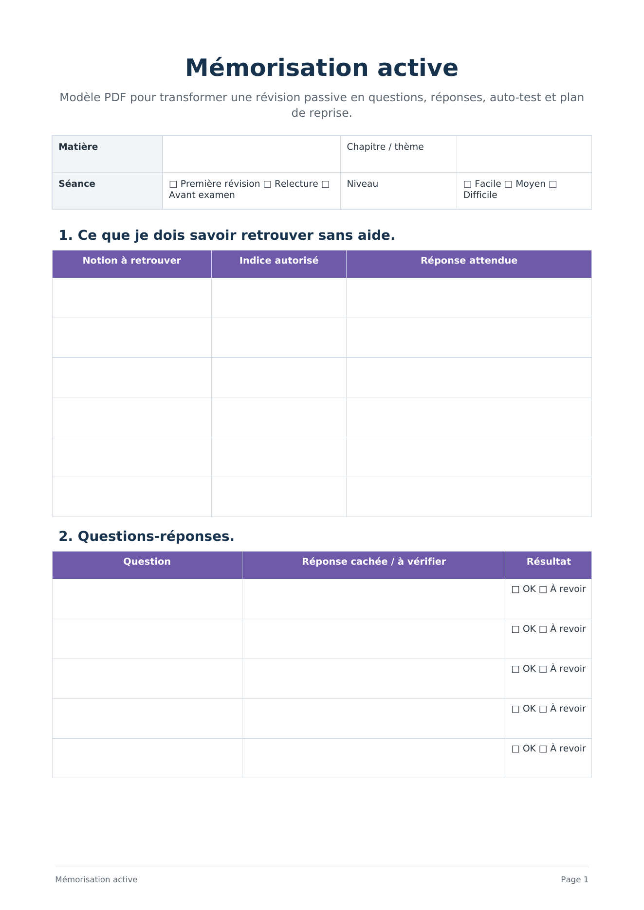 Fiche de mémorisation active PDF