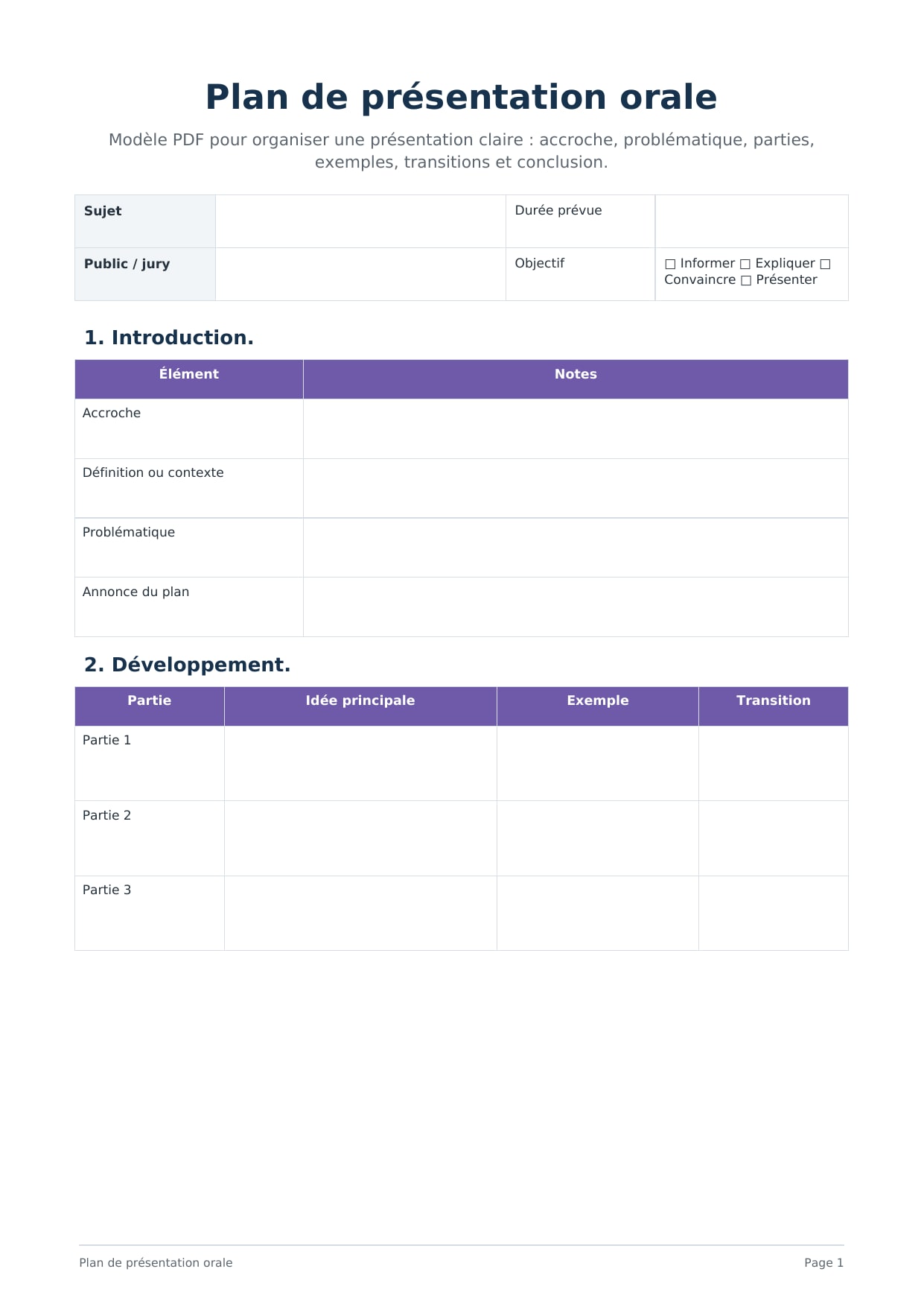 Plan de présentation orale PDF