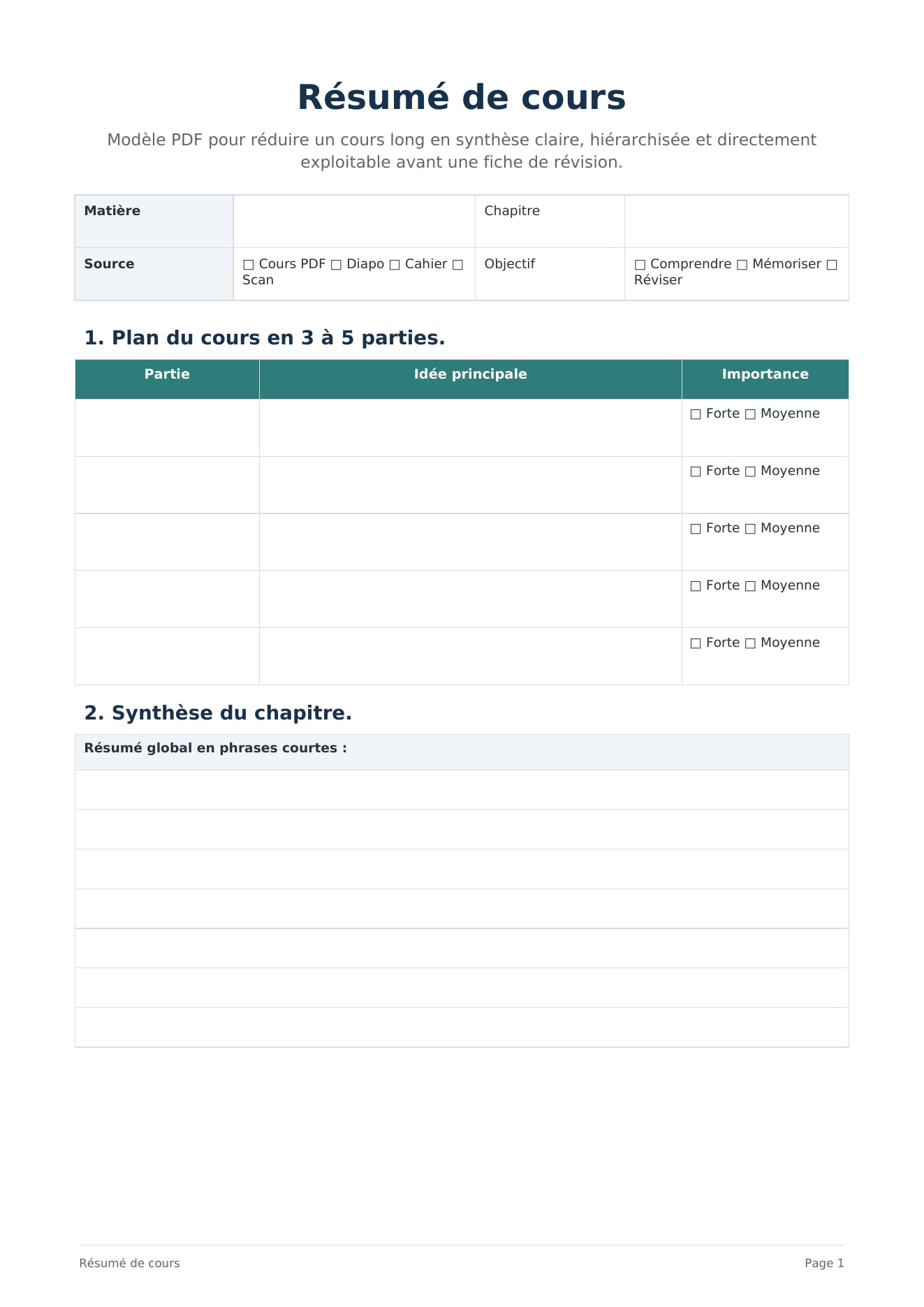 Modèle résumé de cours PDF