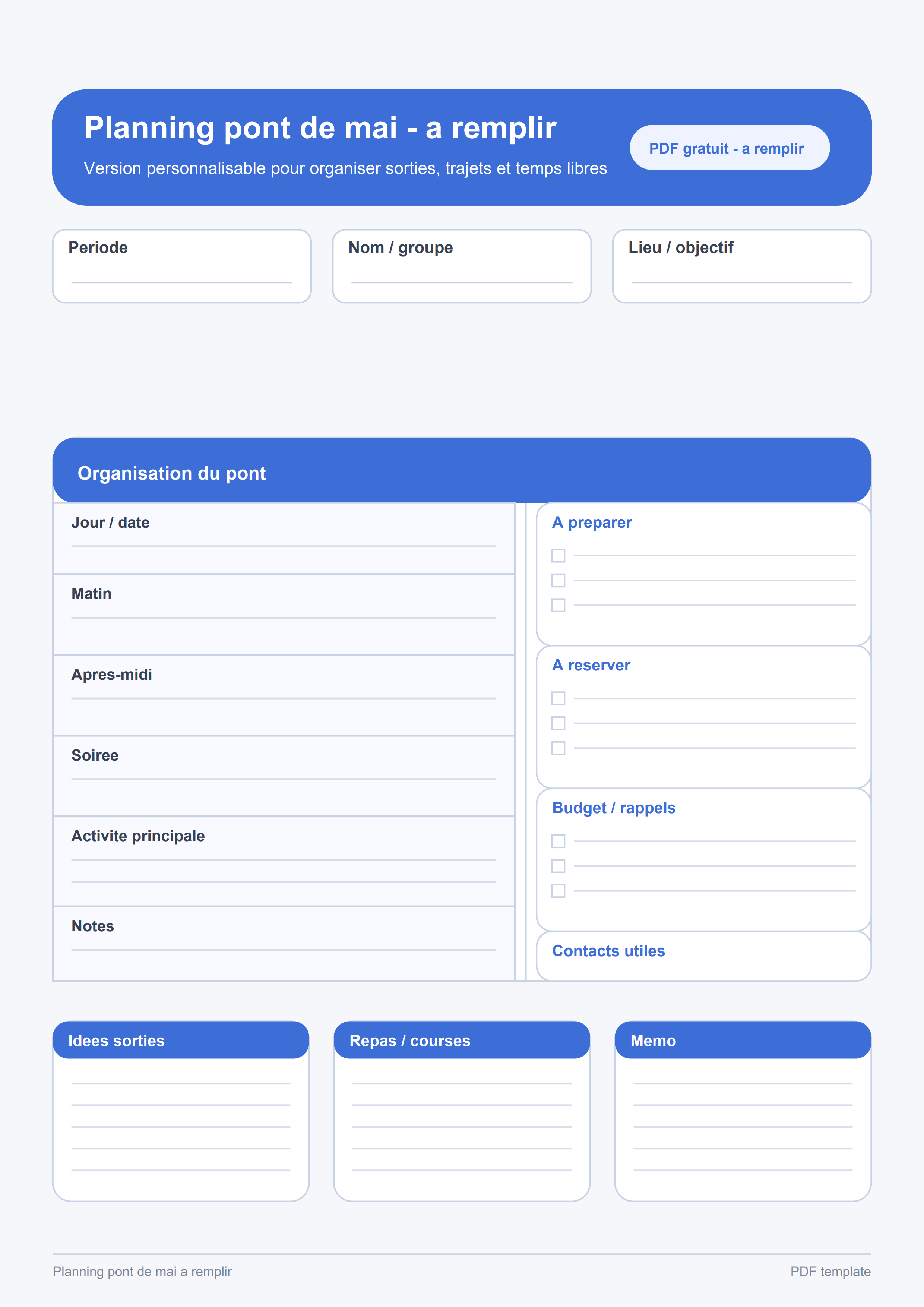 Planning pont de mai à remplir PDF