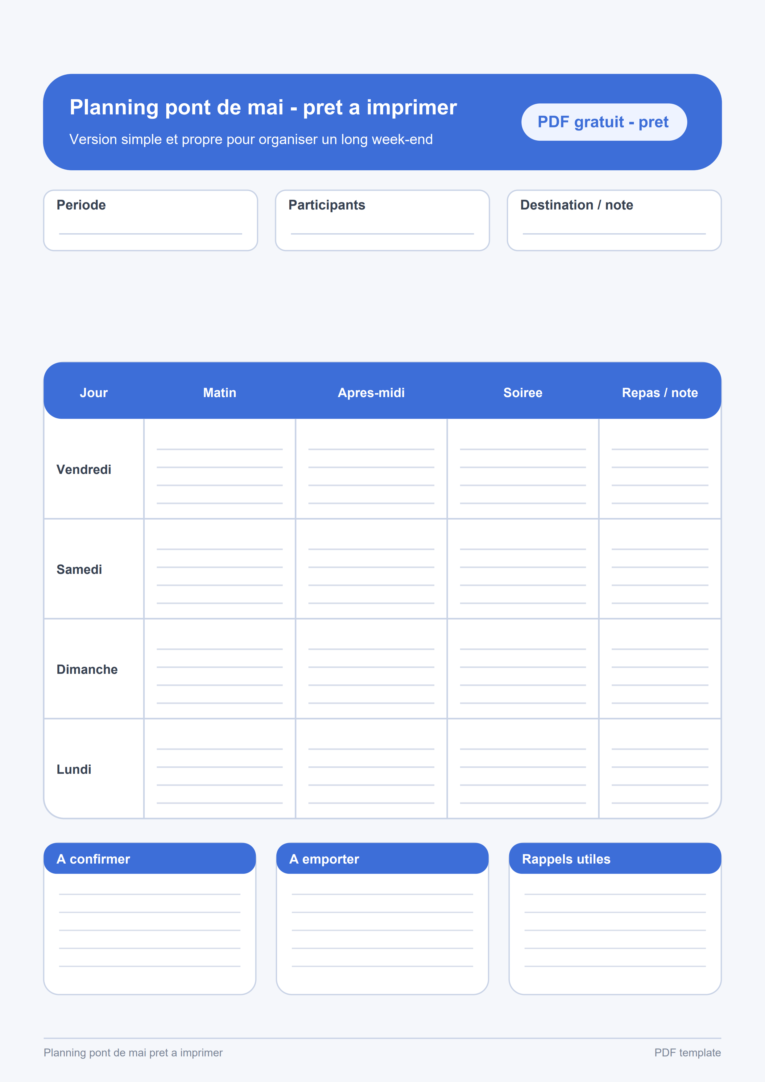 Planning pont de mai prêt à imprimer PDF