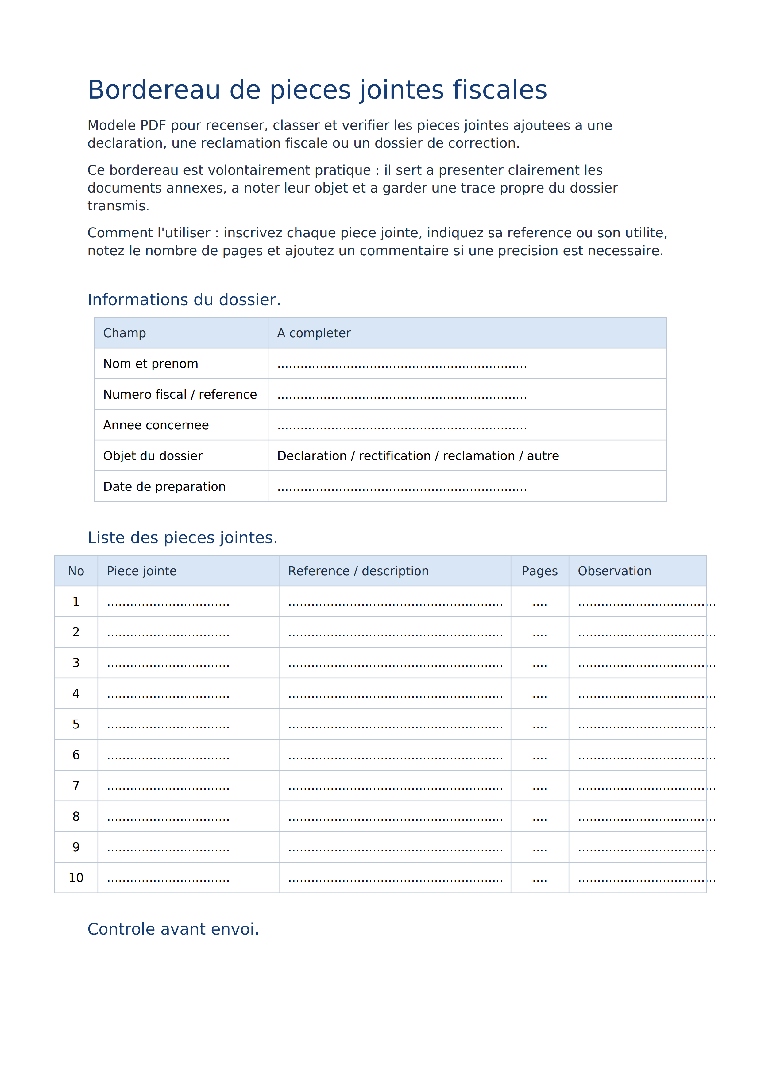 Bordereau pièces jointes fiscales PDF