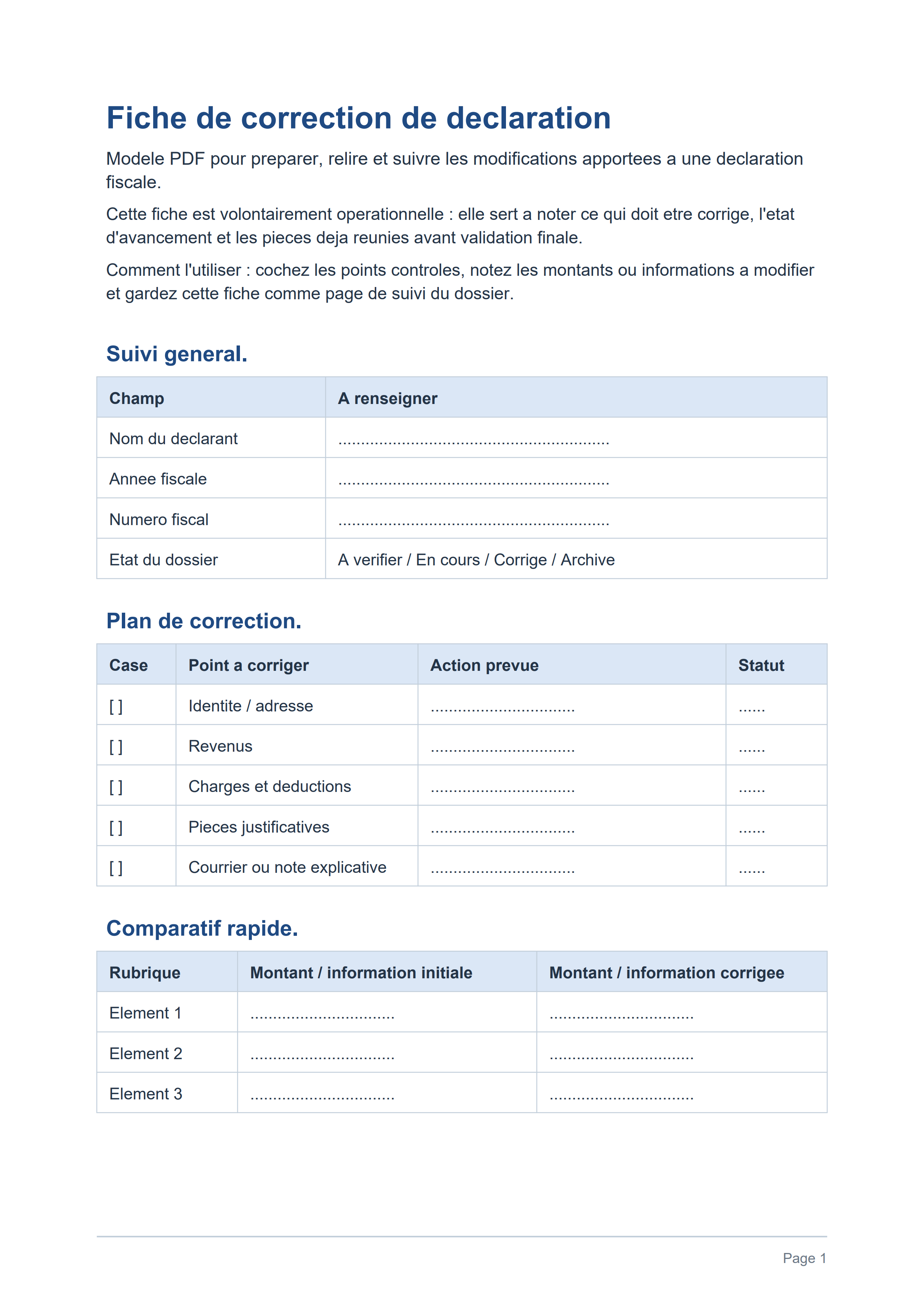 Fiche correction déclaration PDF