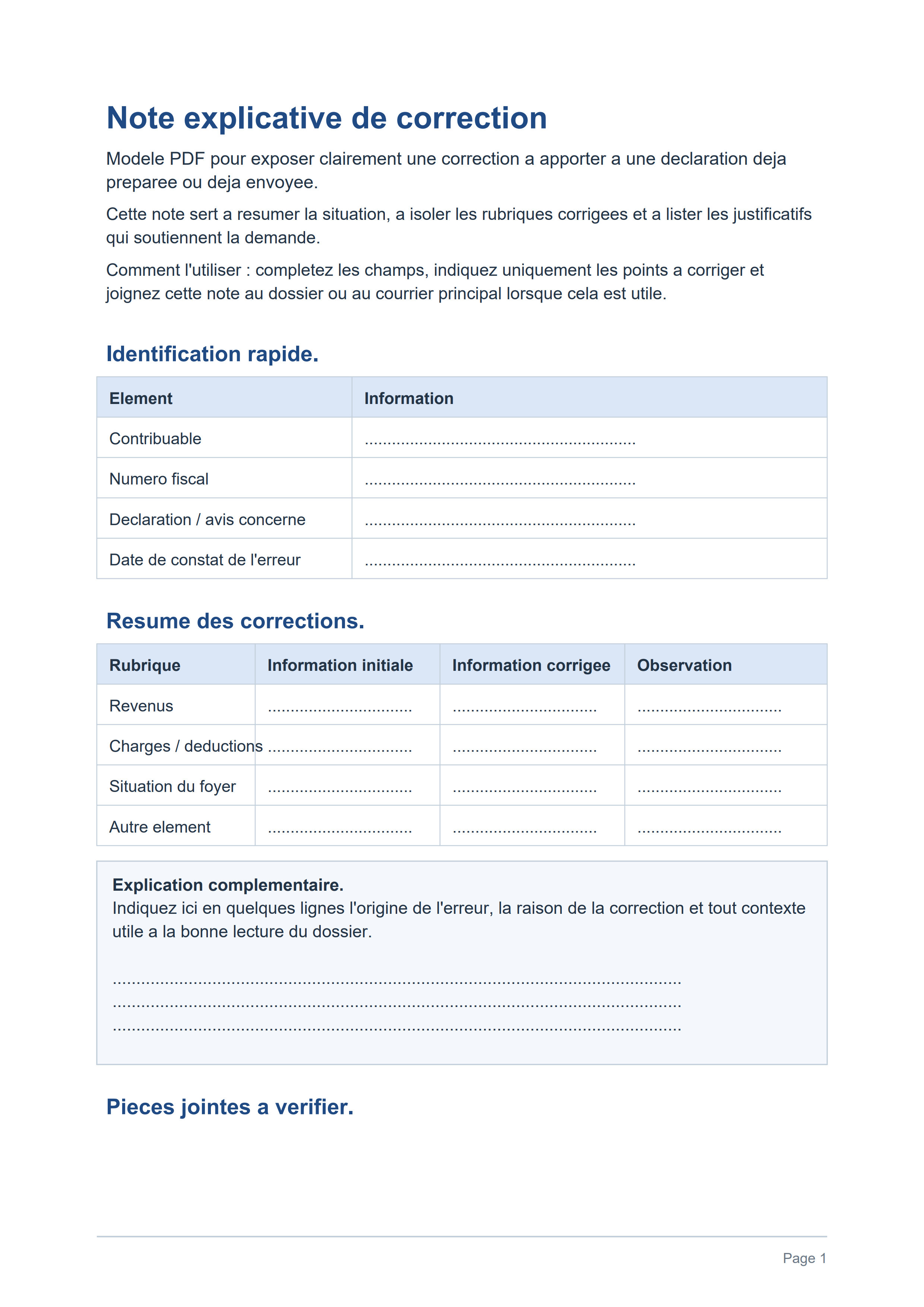 Note explicative correction impôts PDF