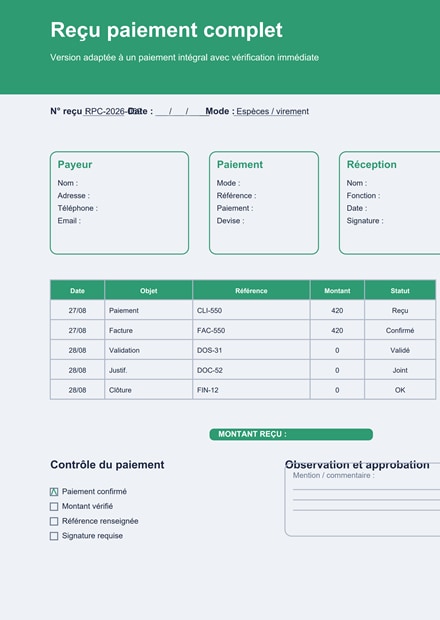 Reçu paiement complet PDF