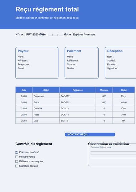 Reçu règlement total PDF