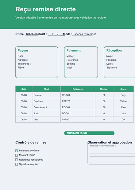 Reçu remise directe PDF