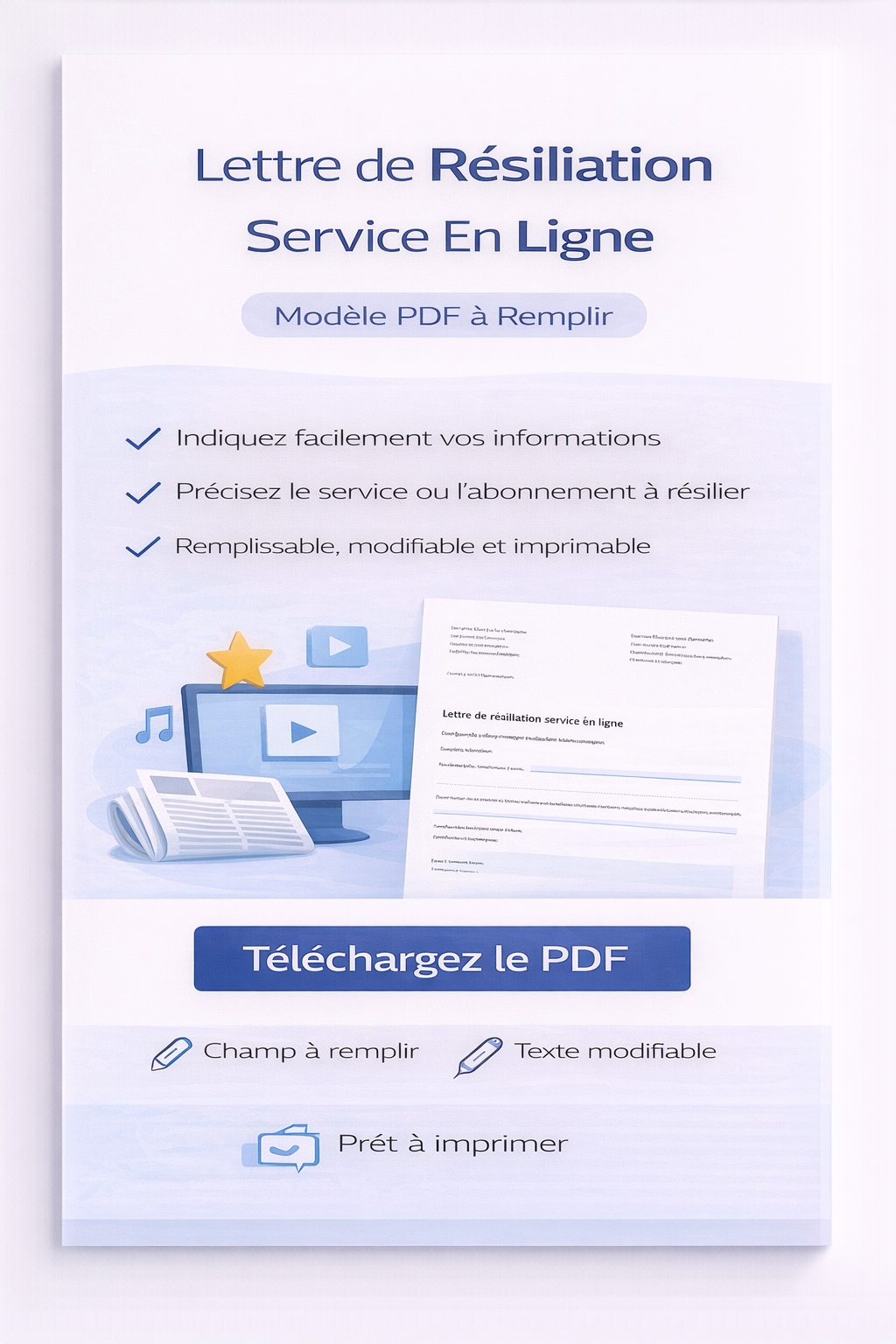 Lettre de résiliation service en ligne PDF