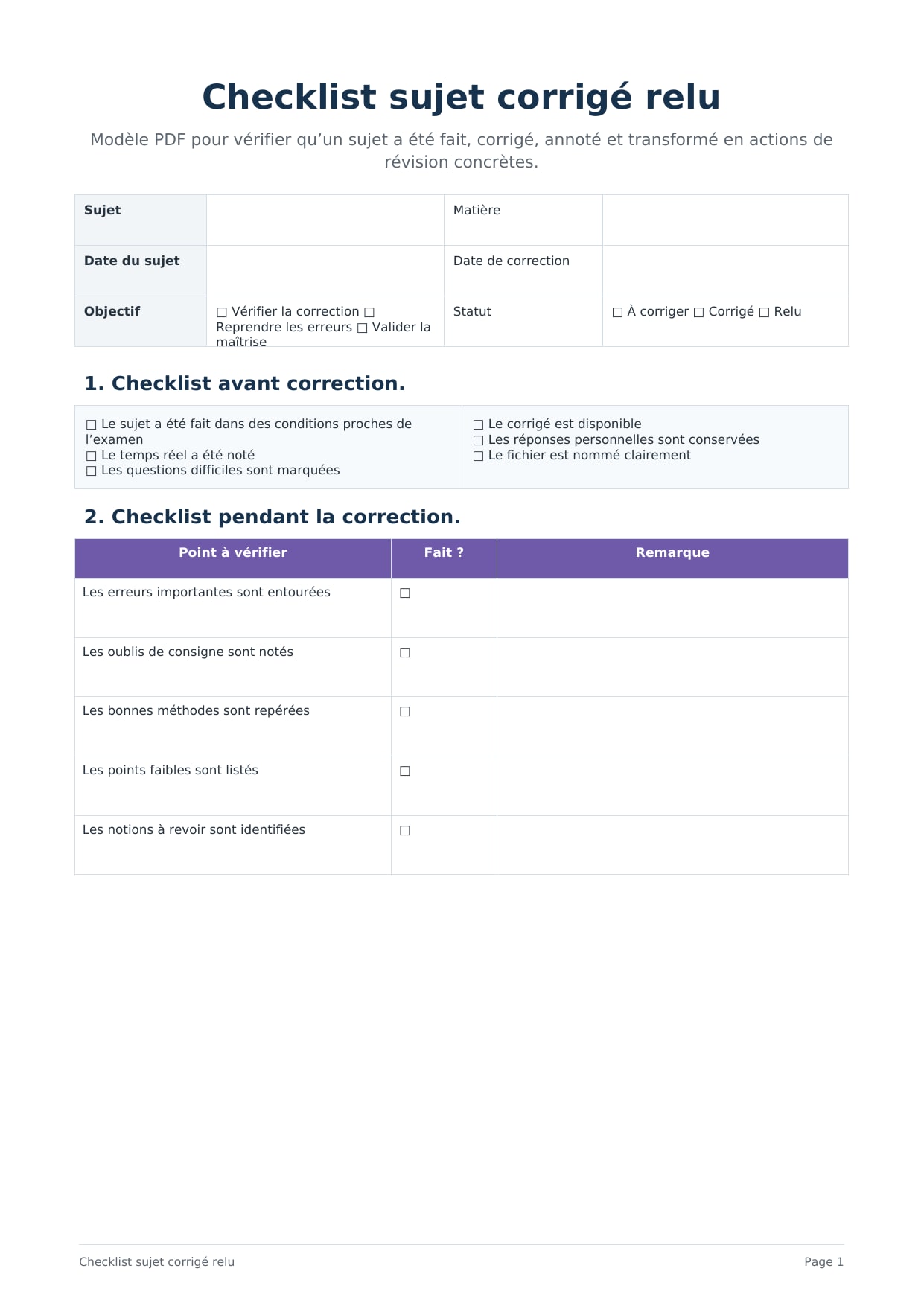 Checklist sujet corrigé PDF