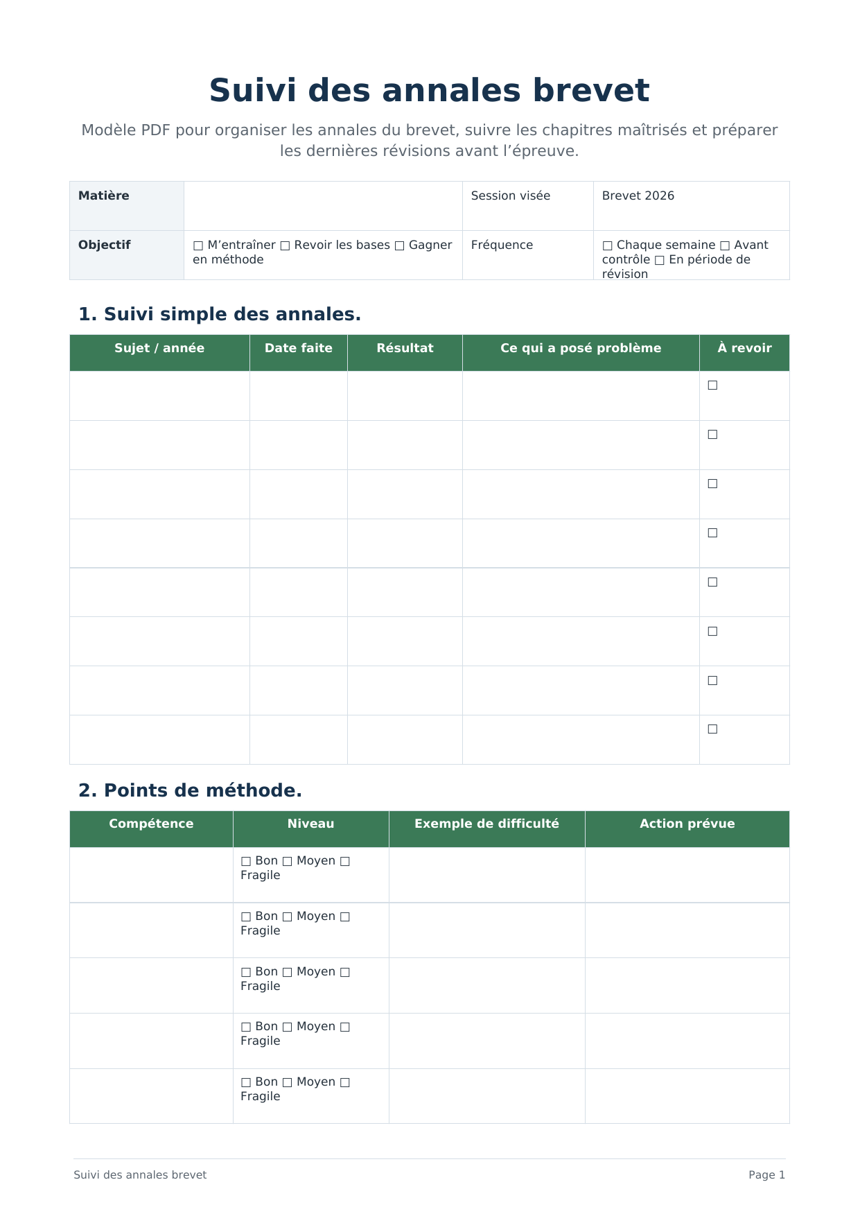 Suivi des annales brevet PDF