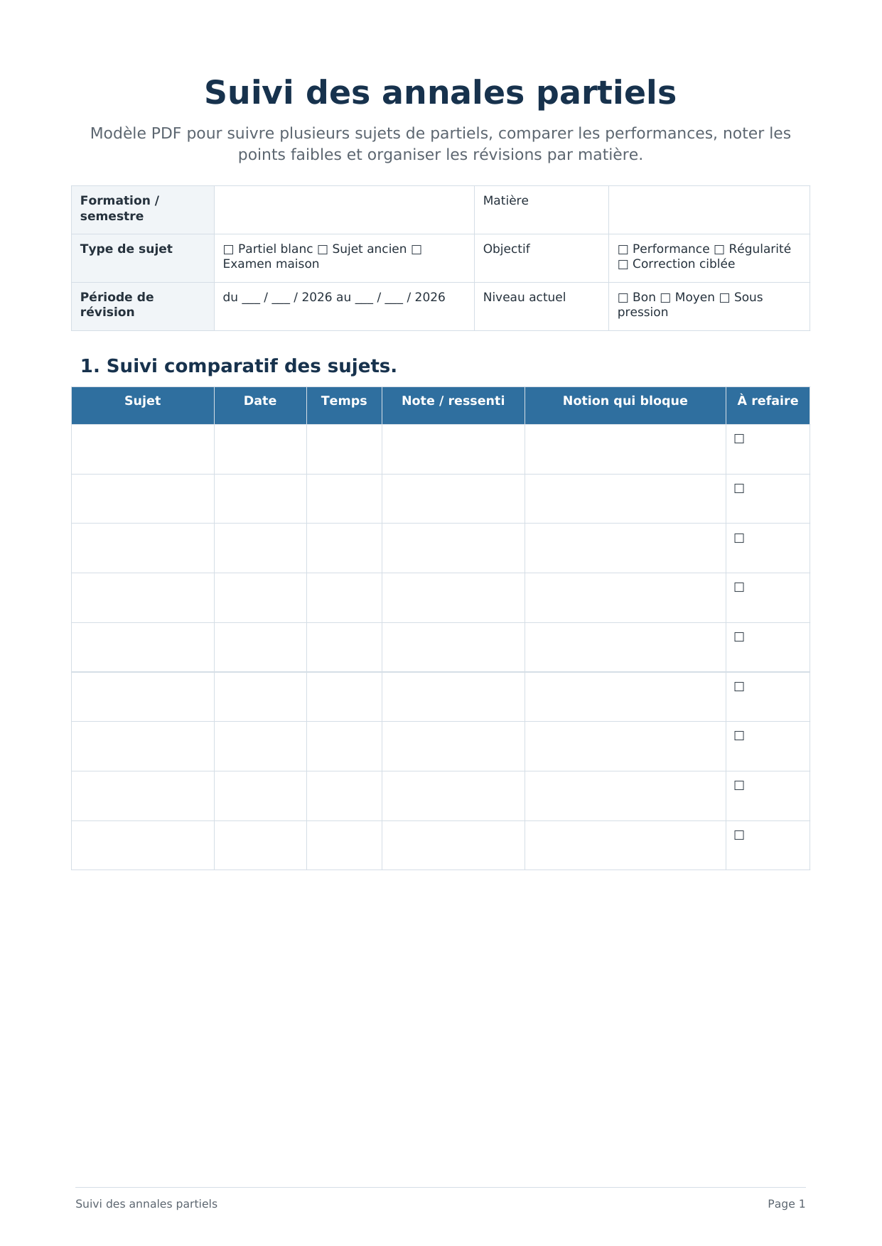 Suivi des annales partiels PDF