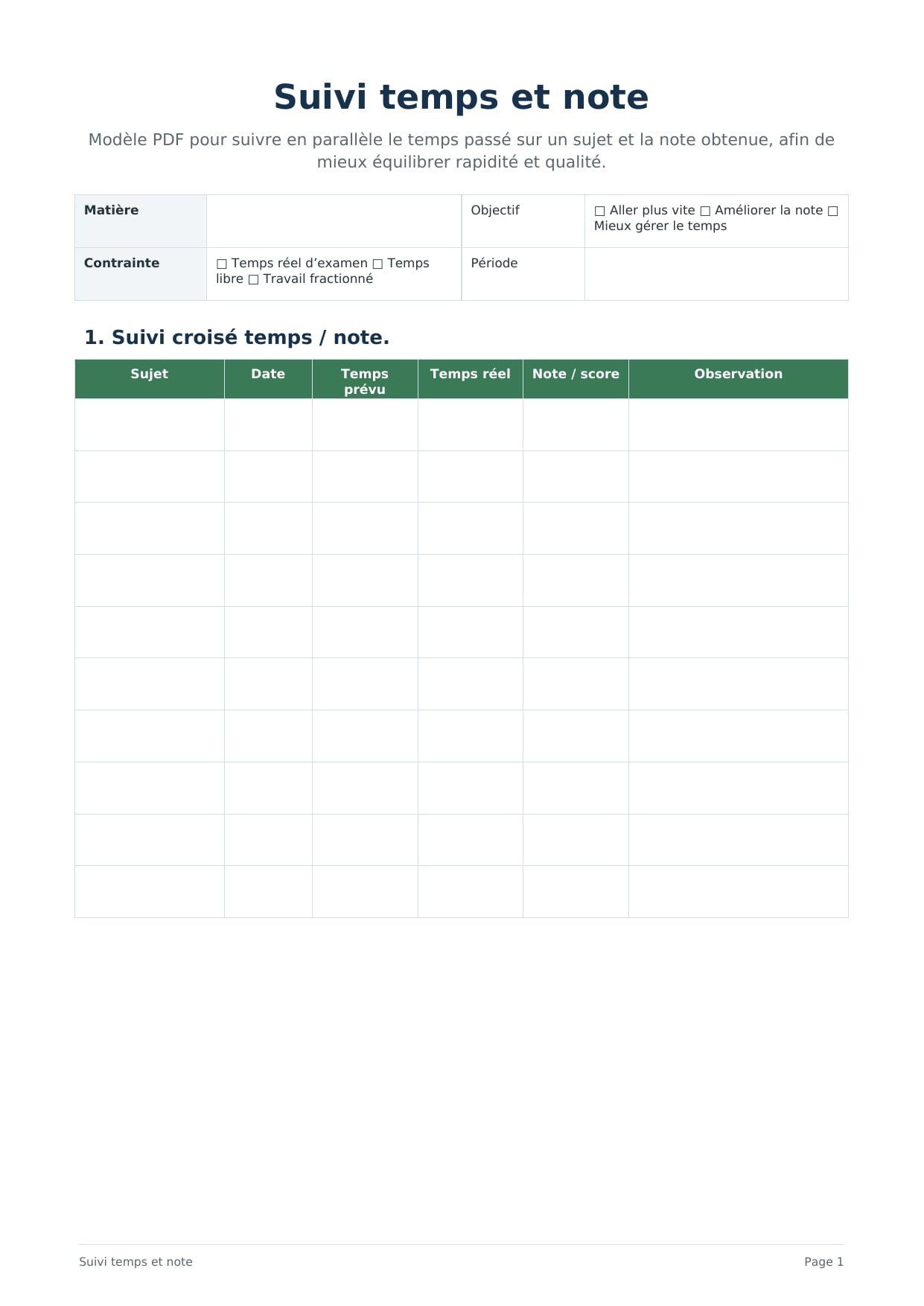 Suivi temps et note PDF