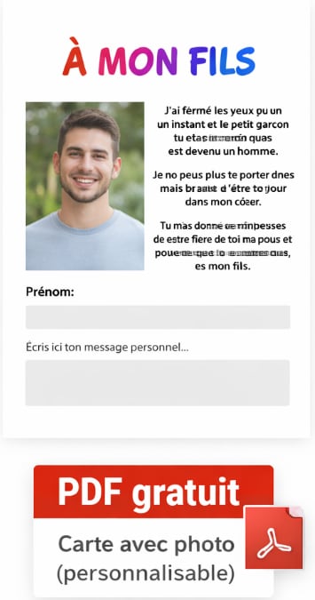 Carte anniversaire fils – modèle PDF avec photo (personnalisable)