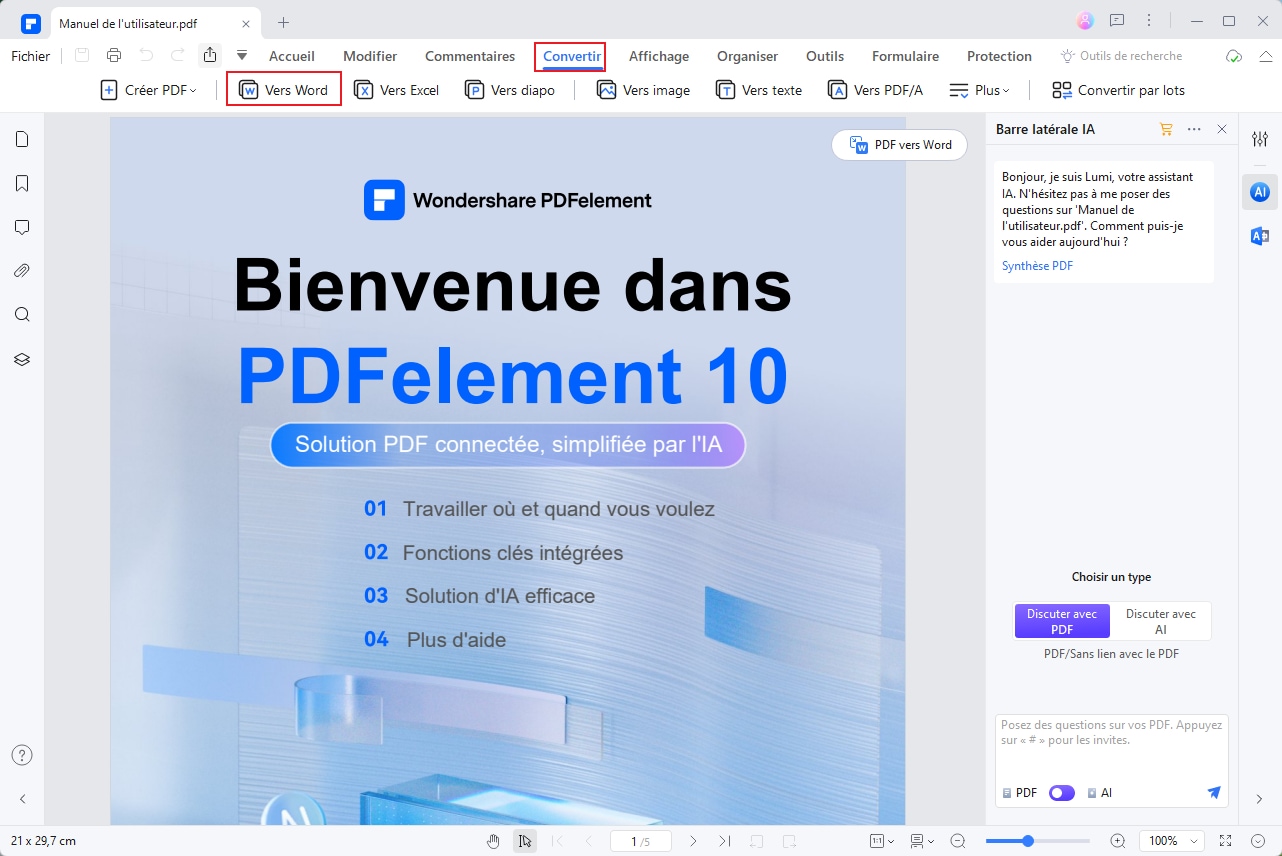 convertir un fichier pdf en word