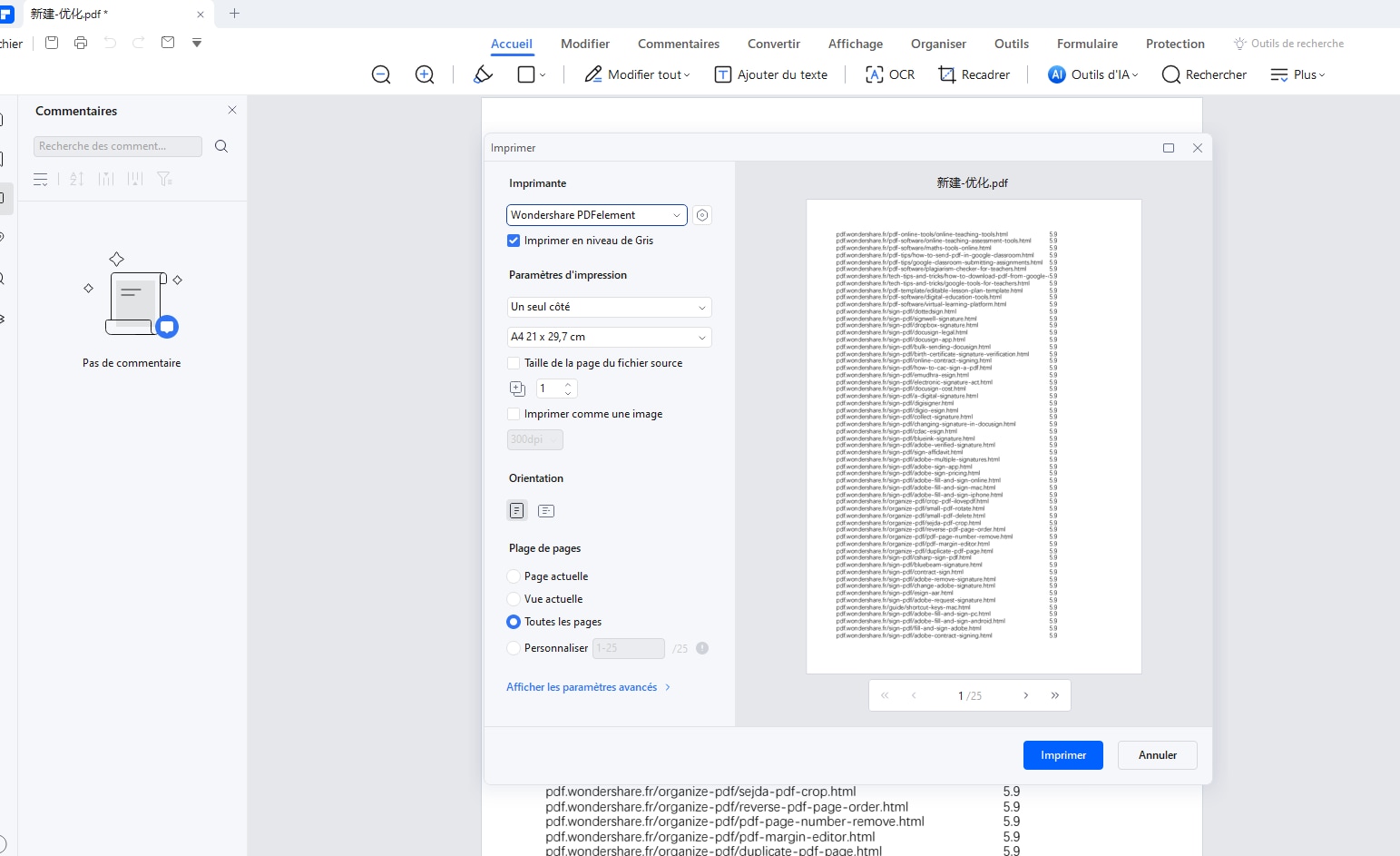 Ajuster la configuration de la conversion du fichier Excel en PDF