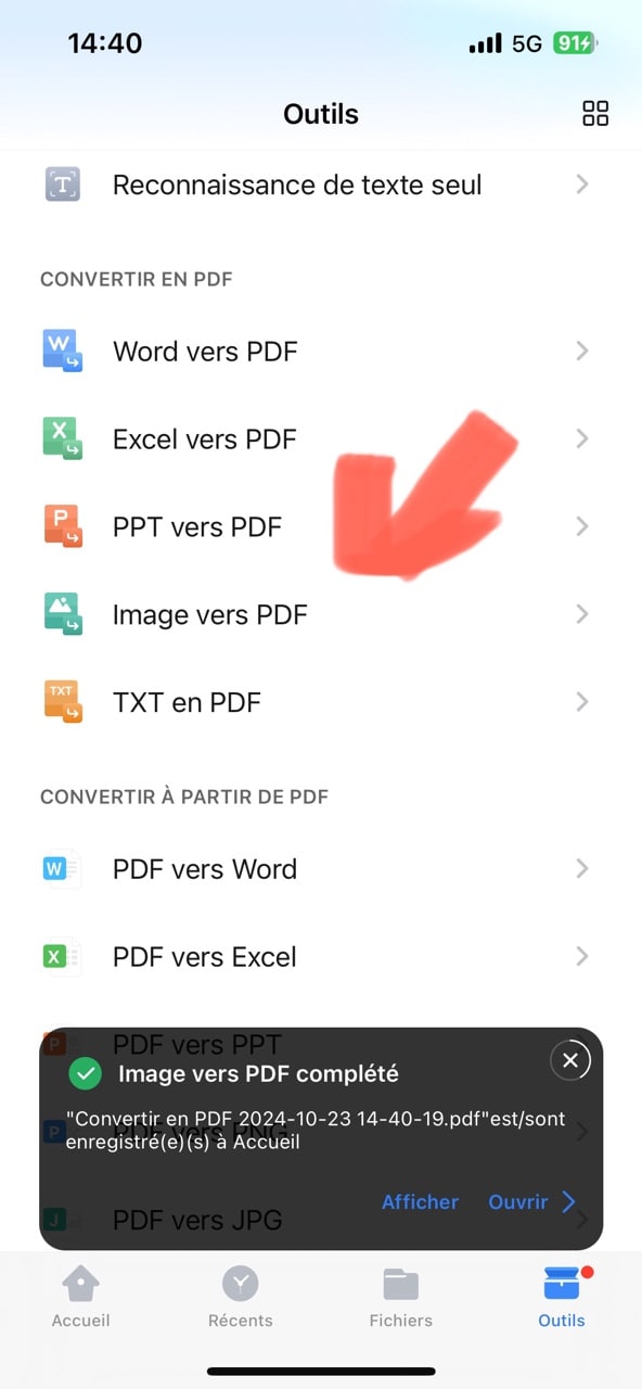  Cliquer sur ''Image vers PDF''