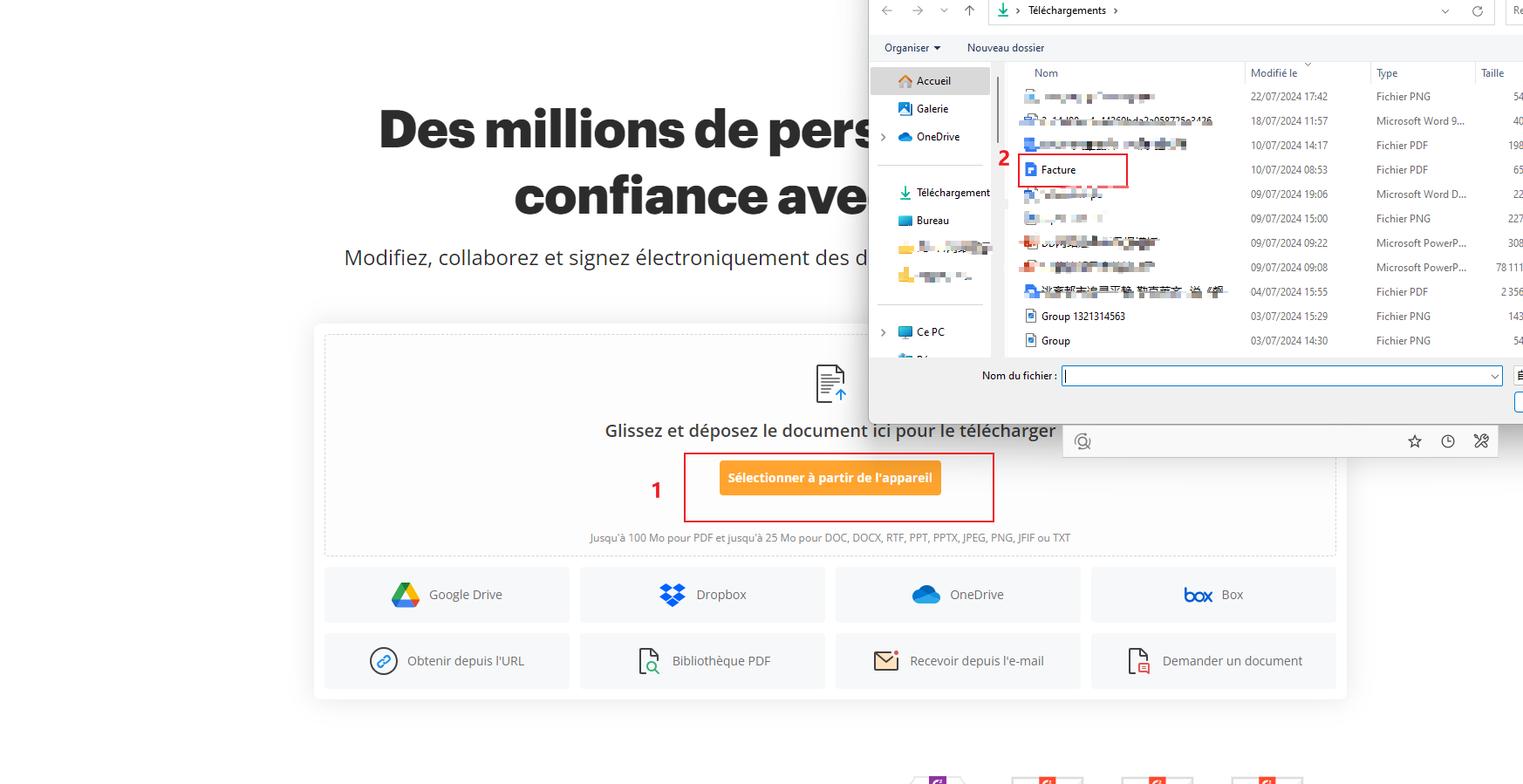 Téléchargez un document PDF dans PDFFiller en ligne.