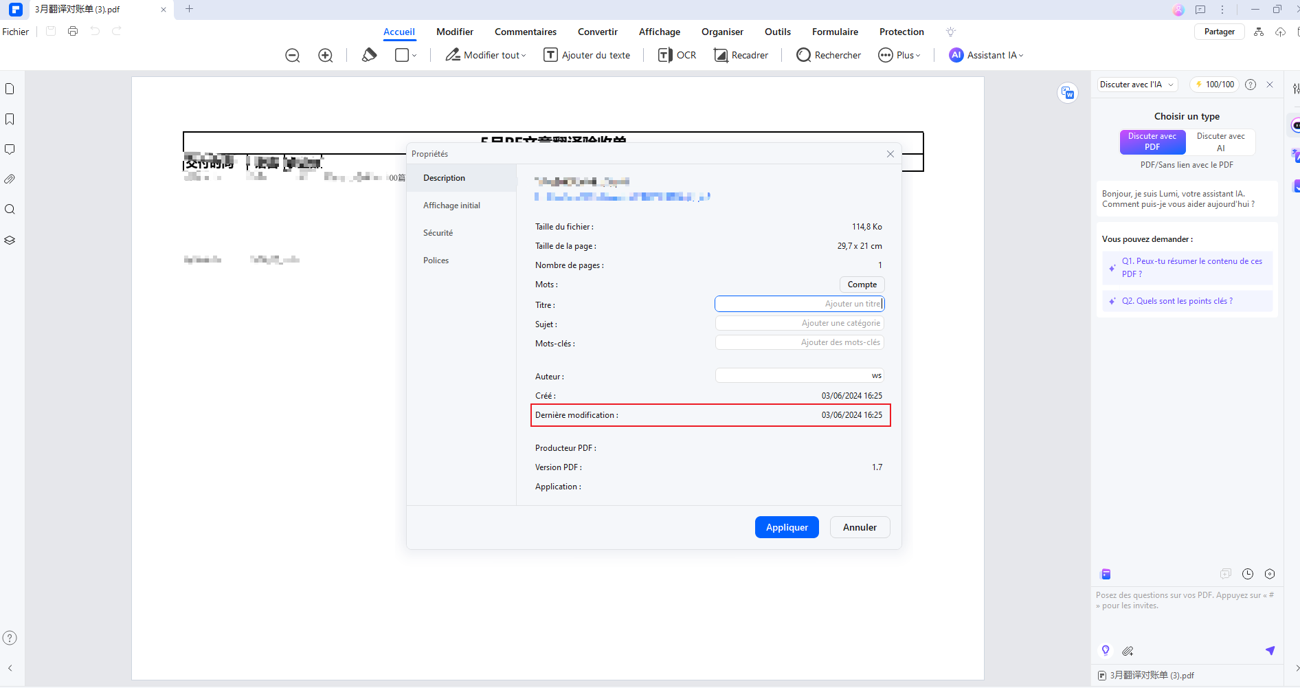 recherchez la mention "Dernière modification".