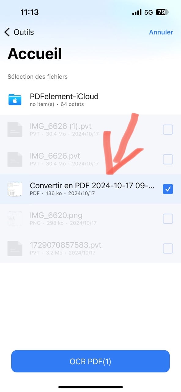 Choisir un fichier PDF que vous voulez scanner