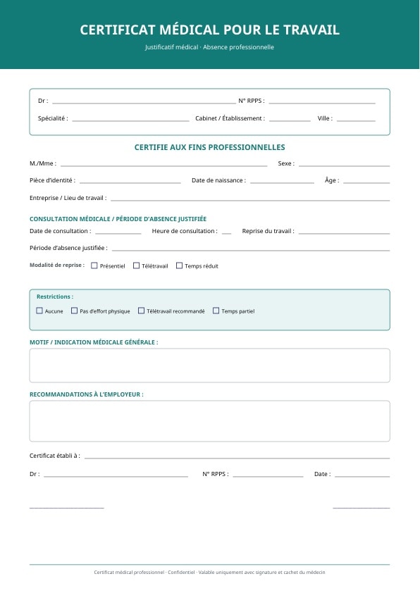 Attestation médicale d’absence professionnelle en PDF