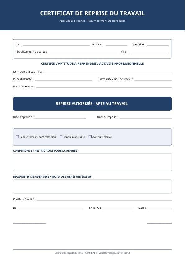 Modèle PDF pour reprise progressive ou retour au poste