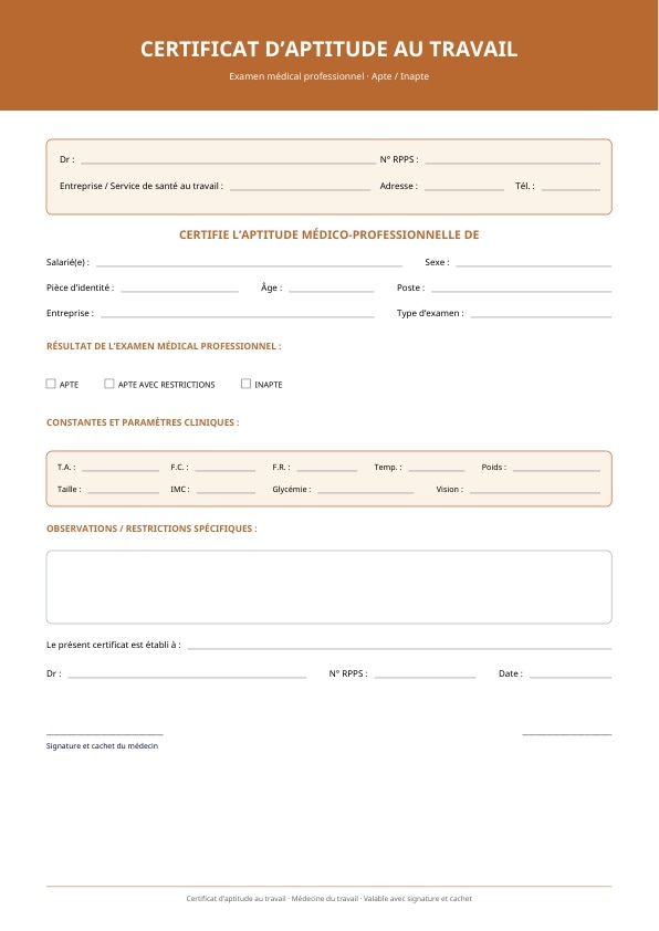 Modèle structuré de certificat médical d’aptitude