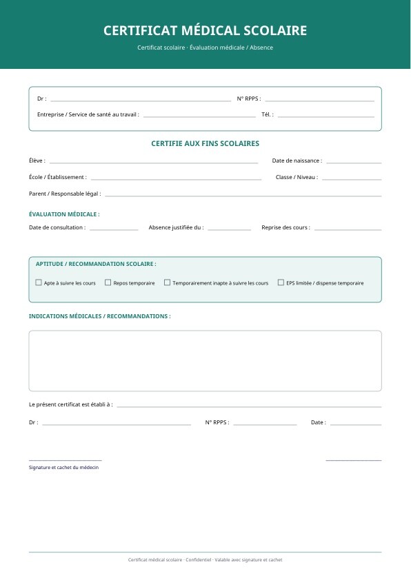 Formulaire universitaire de justificatif médical